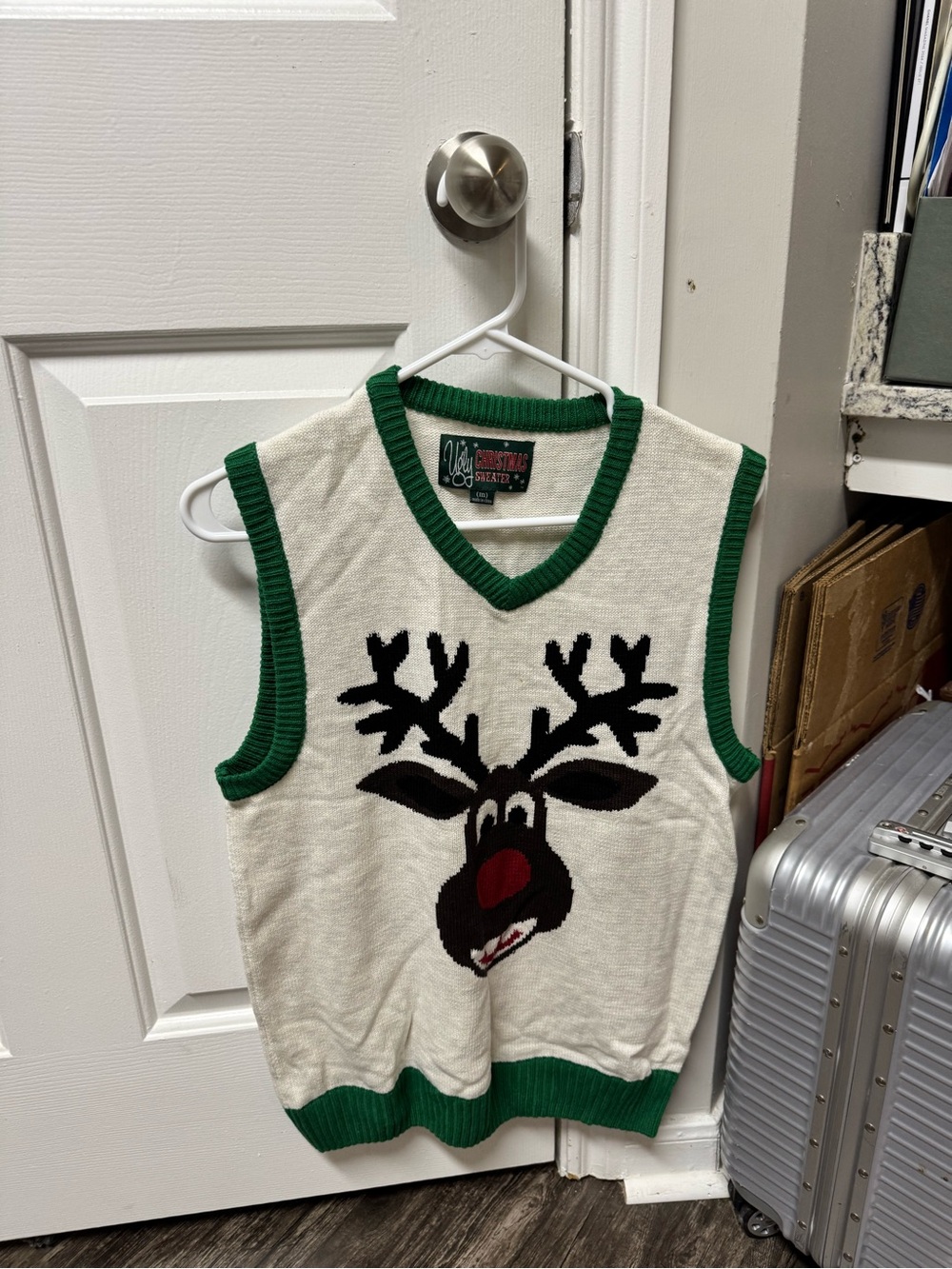 Ugly Christmas Sweater Men’s V-Neck Vest - White, Green, Black, Red
